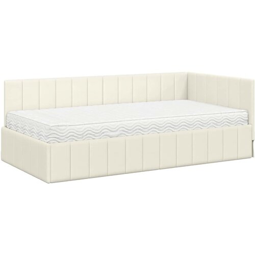 VidaXL Kotna postelja z vzmetnico z vzglavjem krema 100 x 200 cm Žamet, (5000069852) Slike