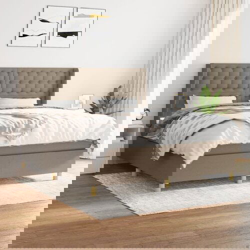  The Living Store Box spring postelja z vzmetnico taupe 160x200 cm blago - Box Spring Postelja, (21455914) Slike