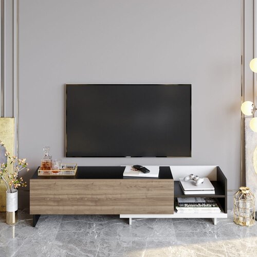 Hanah home Hanah Kućni TV komoda Parion, 165x41x35 cm, Bijelo-Crno-Orah Cene