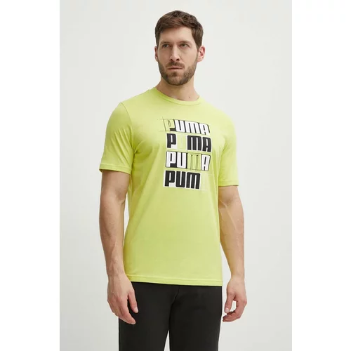 Puma Pamučna majica za muškarce, boja: zelena, s tiskom, 678976.