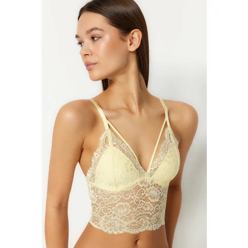 Trendyol Yellow Lace Triangle Bustier with Piping Detail