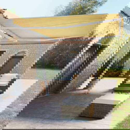  Samostojeća tenda na ručno uvlačenje 450 x 350 cm žuto-bijela Cijene