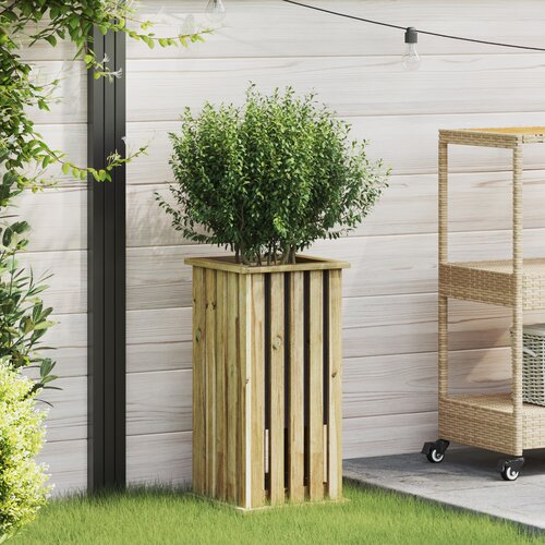 VidaXL Vrtno cvetlično korito z oblogo 33x33x65 cm Impregnirano leseno bor Slike