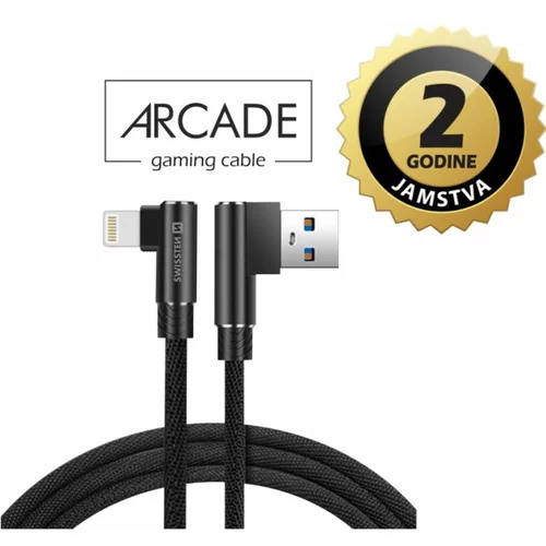 Swissten kabel Arcade USB/Lightning, 3A, 1.2m, L-konektor, crni