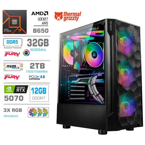 MEGA Računalnik TWR S7 R7-7700/RTX5070/32GB-DDR5/2TB-4.0/750W/Brez OS RGB, (22147972) Cene