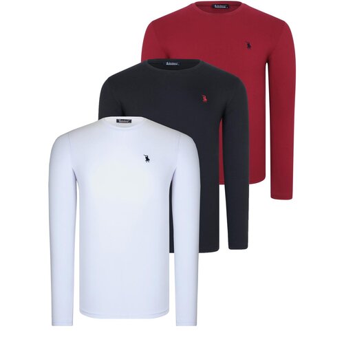 Dewberry TRIPLE SET T8588 ROUND NECK MEN&amp;#039;S SWEATSHIRT-BLACK-WHITE-BURGUNDY Slike