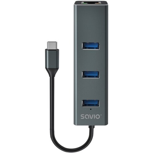 Savio AK-57 USB-C - 3 x USB-A HUB with RJ-45 Gigabit Ethernet adapter, 5000 Mbit /s, grey Cijene