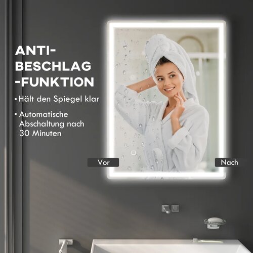  Kupaonsko zidno LED ogledalo s funkcijom protiv zamagljivanja 60x80x4 cm Slike