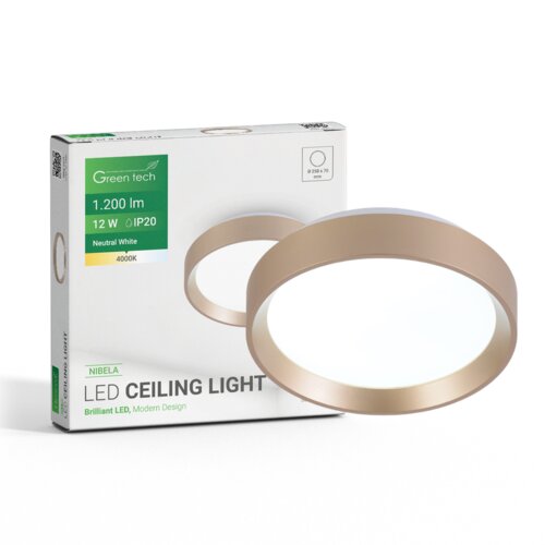  LED plafonjera Green Tech, 12W, 4000K, IP20, zlatna, promjer 25,8 Slike
