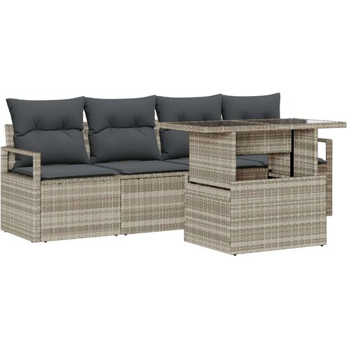  5-dijelni vrtni sofa set s jastucima svjetlosive boje poli ratan 2-sjedalni vrtni sofa s jastucima sive boje poli ratan Cene