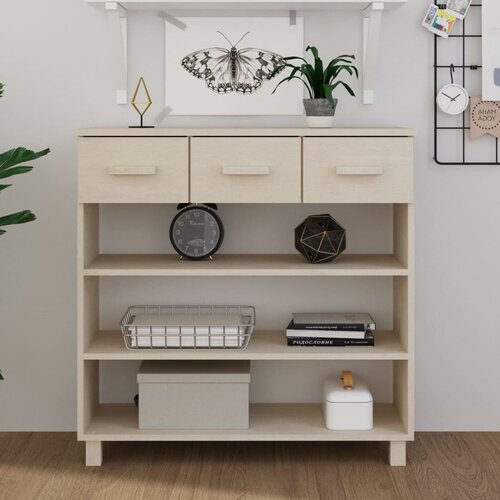 vidaXL Konzolna mizica medeno rjava 90x35x90 cm trdna borovina Cene