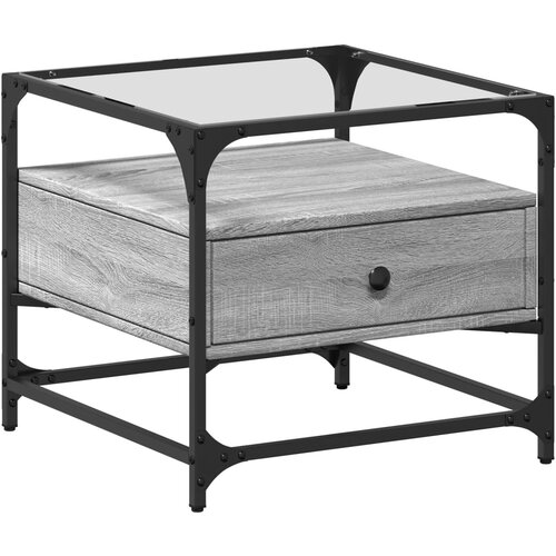 Maison Chic Klubska mizica - kavna mizica - Nizka mizica s steklom siva sonoma 50x50x45 cm jeklo, (21753254) Slike