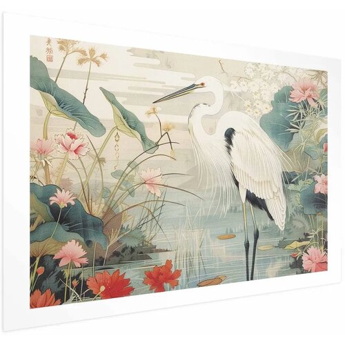  Plakat - Over the Asian Pond - illustration in the Japanese print style featuring a heron 60x40 Bez okvira s margom Cijene