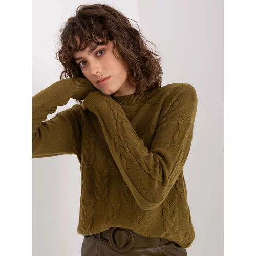 Fashion Hunters Khaki women's sweater with cables