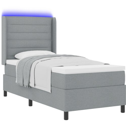 vidaXL LED Box Spring Krevet Svijetlo siva 90 x 200 cm tkanina Cene