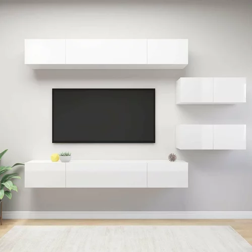  Komplet TV omaric 6-delni visok sijaj bela iverna plošča, (20734885)