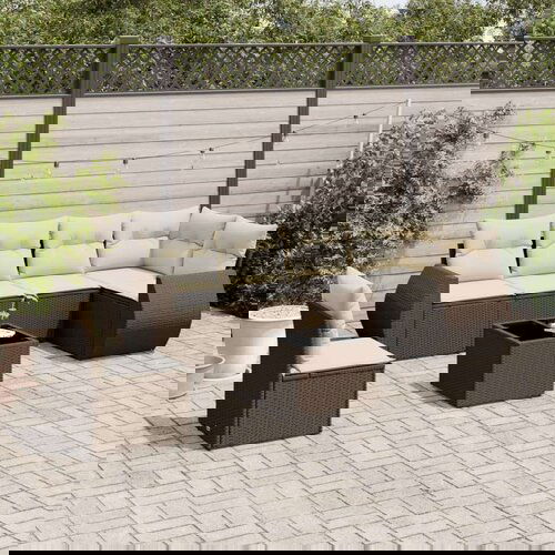 vidaXL 7-dijelni set vrtnih sofa od poliratana s jastucima smeđi Cijene