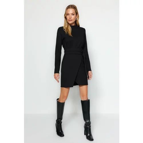 Trendyol A-Line Stand Up Collar Woven Dress with Black Belt