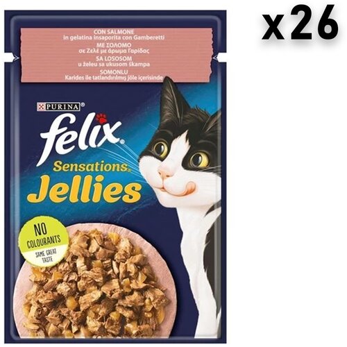 Felix sensations sos za mačke, losos i škampi, žele, 26x85g Slike