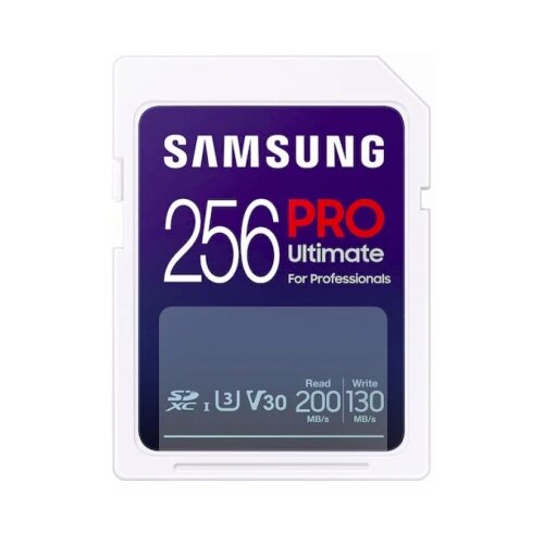 Samsung sd card 256GB, pro ultimate, sdxc, uhs-i U3 V30, read up to 200MB/s, write up to 130 mb/s, for 4K and fullhd video recording Cene