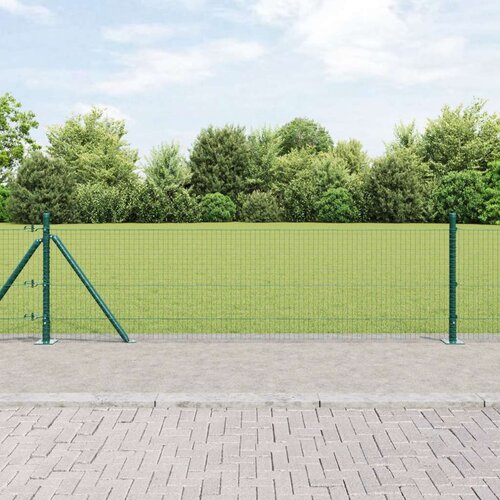 vidaXL zavarena žičana ograda s 13 flanged stupova Zelena 0.5x50 m Čelik Cijene