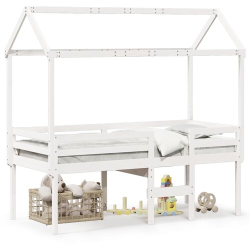 The Living Store Visoka postelja s streho bela 80x200 cm trdna borovina - Visoka Postelja, (21611828) Cene