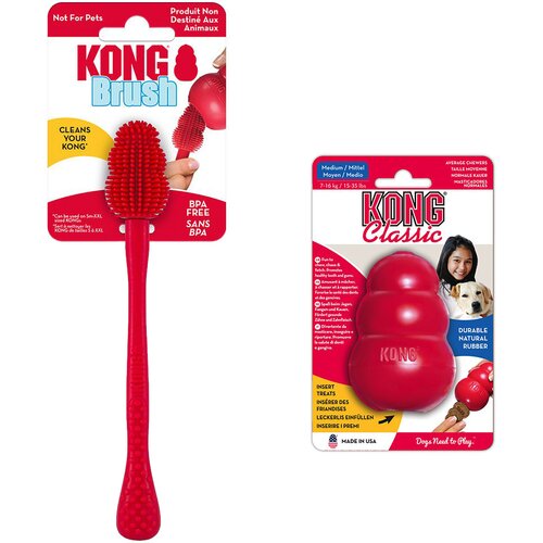 Kong Ekonomični komplet: Classic + četka za či&amp;scaron;ćenje - Classic M (8,5 cm) + četka za či&amp;scaron;ćenje S-XXL Slike