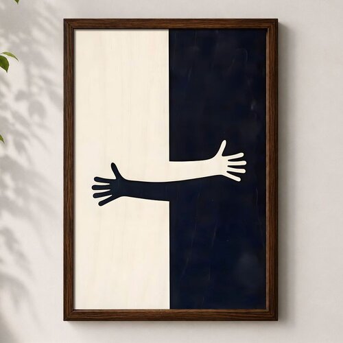 Wallxpert uramljena mdf slika 3752KACT-012, ruka u zagrljaju preko crno-bele pozadine, 37 x 52 cm Cene