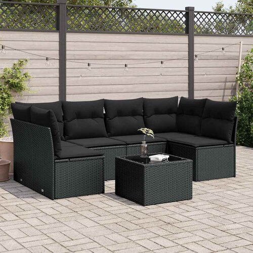  7-dijelni set vrtnih sofa od poliratana s jastucima crni Slike
