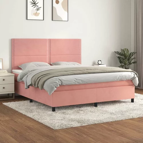  Box spring postelja z vzmetnico roza 160x200 cm žamet, (20897498)