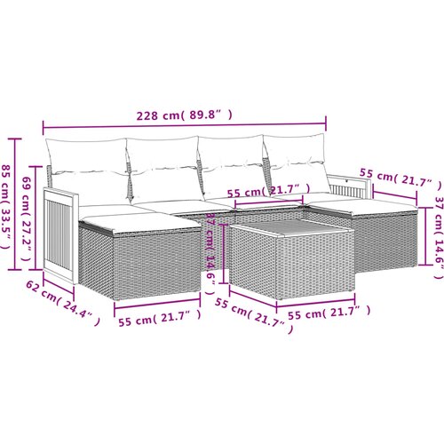  7-dijelni set vrtnih sofa od poliratana s jastucima bež 59 x 62 x 69 cm Slike