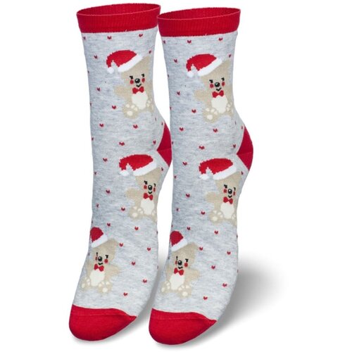 Milena Women's Christmas Socks Bear With Santa Hat Gray Cene