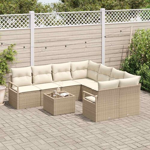  Set sofe 9 kom. 8-Broj sjedala Bež i krema poliratan 232 x 234 x 85 cm Slike