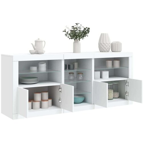vidaXL Komoda z LED lučkami bela 162x37x67 cm Cene