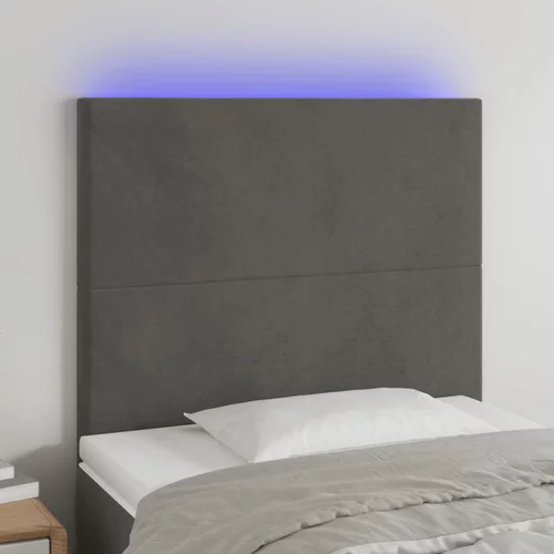 vidaXL LED posteljno vzglavje temno sivo 100x5x118/128 cm žamet