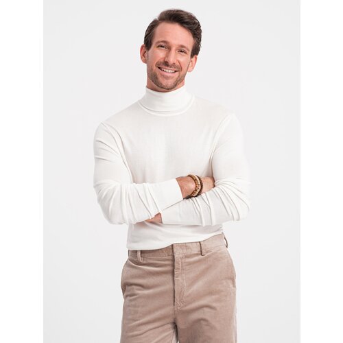 Ombre Men's knitted fitted turtleneck with viscose - ecru Cijene