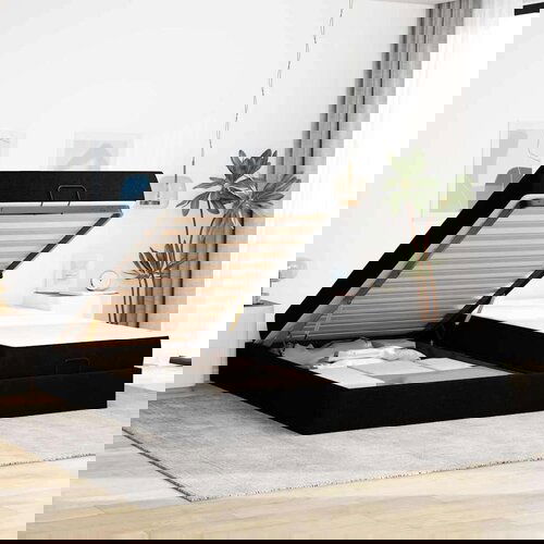 vidaXL Krevetna konstrukcija s pohranom Crna 200 x 200 cm tkanina Cijene