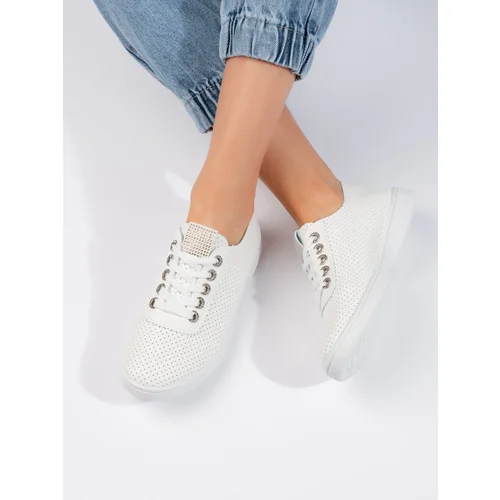 Shelvt Openwork white women's sneakers