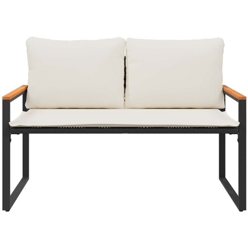  Klupa s jastukom Crna i krem-bijela 115 x 65 x 72 cm Ratan Slike