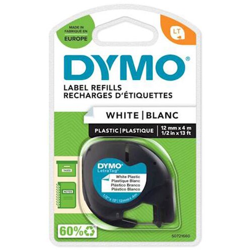 Dymo Letratag Plastic tape white 12mm x 4m 91221 Slike