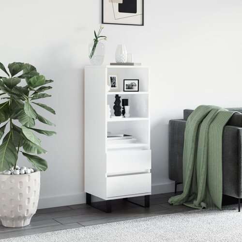VidaXL Visoka omara visok sijaj bela 40x36x110 cm inženirski les Slike