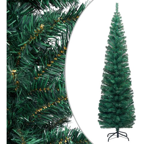 vidaXL Ozka umetna novoletna jelka s stojalom zelena 240 cm PVC Cene