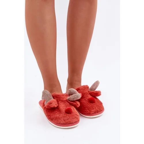  Women’s Fleece Slippers With Reindeer Motif Coral Sealith