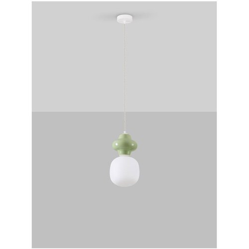 Nova Luce Bela/svetlo zelena keramična viseča svetilka s steklenim senčilom &amp;oslash; 18 cm Clio &amp;ndash; Slike