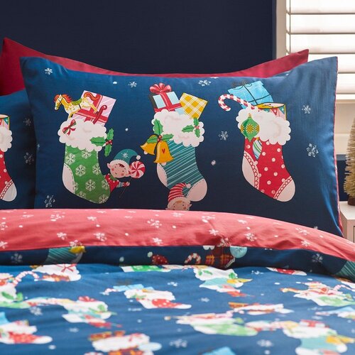 Catherine Lansfield Crvena/plava dječja posteljina za dječji krevetić 120x150 cm Christmas Elves &amp;ndash; Slike