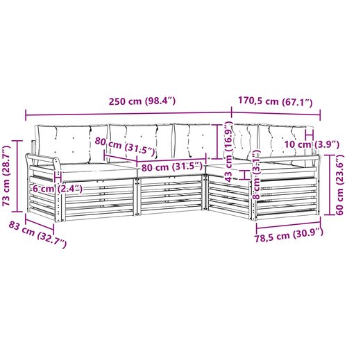  Set vanjskih sofa 4 kom. Prirodna i antracit Smeđa 250 x 170,5 x 73 cm Slike