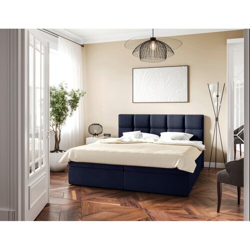 MID.YOU POSTELJA Z VZMETNICO 200 cm x 200 cm , les, tekstil, leseni material temno modra Cene