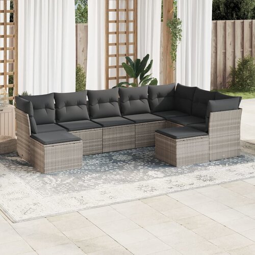 vidaXL 9-dijelni set vrtnih sofa od poliratana s jastucima svjetlosivi Cijene