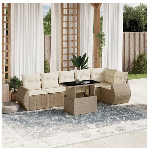 vidaXL 7-dijelni set vrtnih sofa od poliratana s jastucima bež Cijene