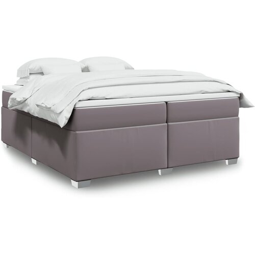 VidaXL Box spring postelja z vzmetnico siva 200x200 cm umetno usnje Slike